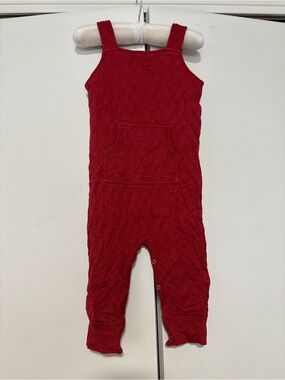 Kate Quinn Red Quilted overalls 12-18 months  Romper with Front Pocket